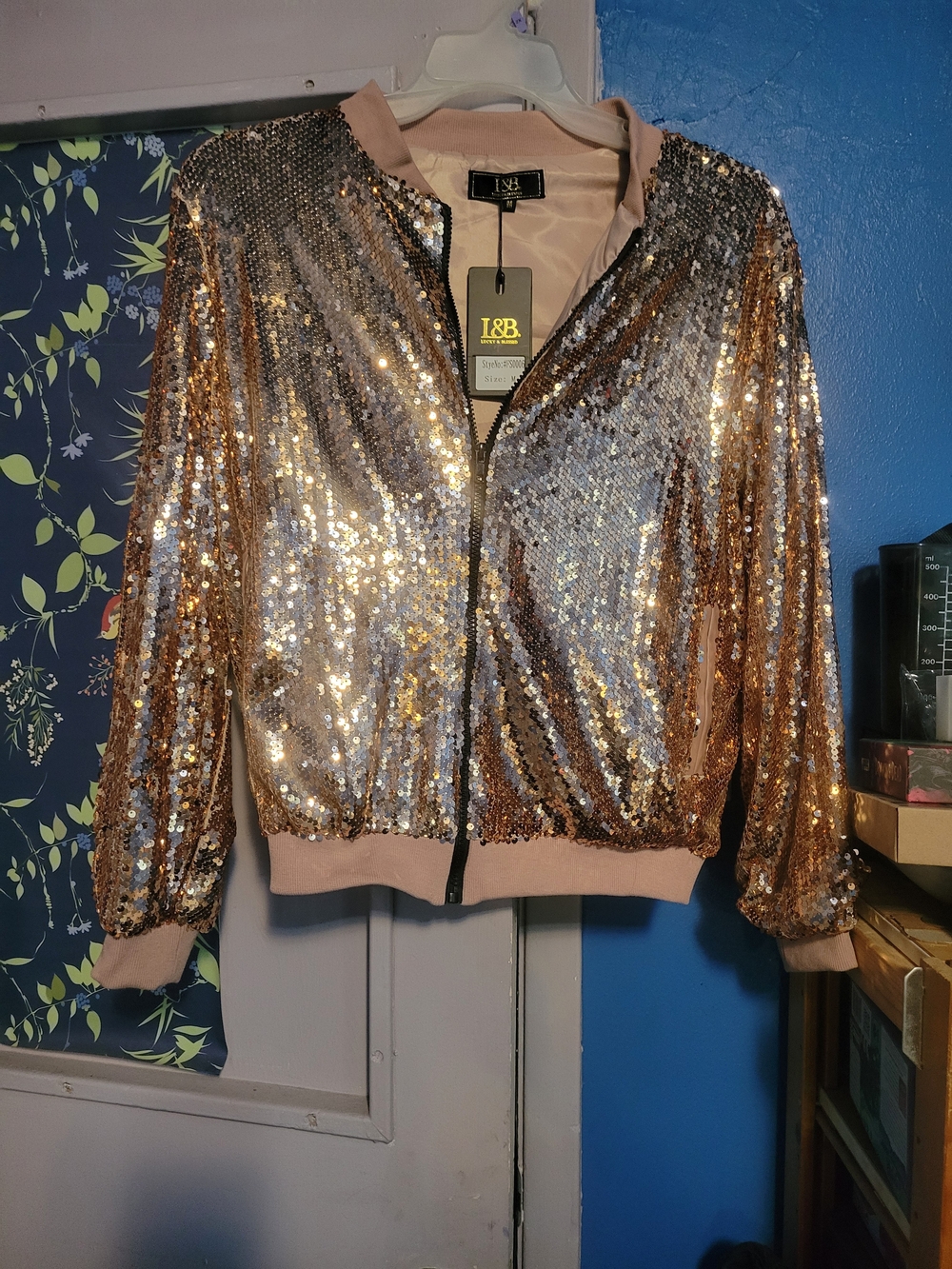 Sequin Bomber Jacket - Rose Gold